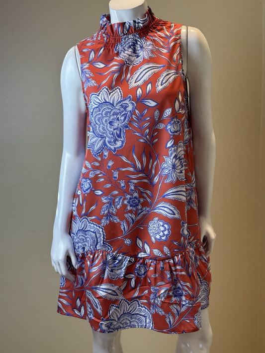 Tyler Boe Women’s Red Floral Dress w/Pockets Size M.     (B.164)