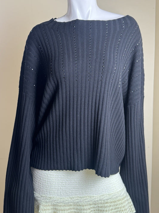 $89 DKNY Women’s Black Rhinestone Sweater Size L.      (B.119)