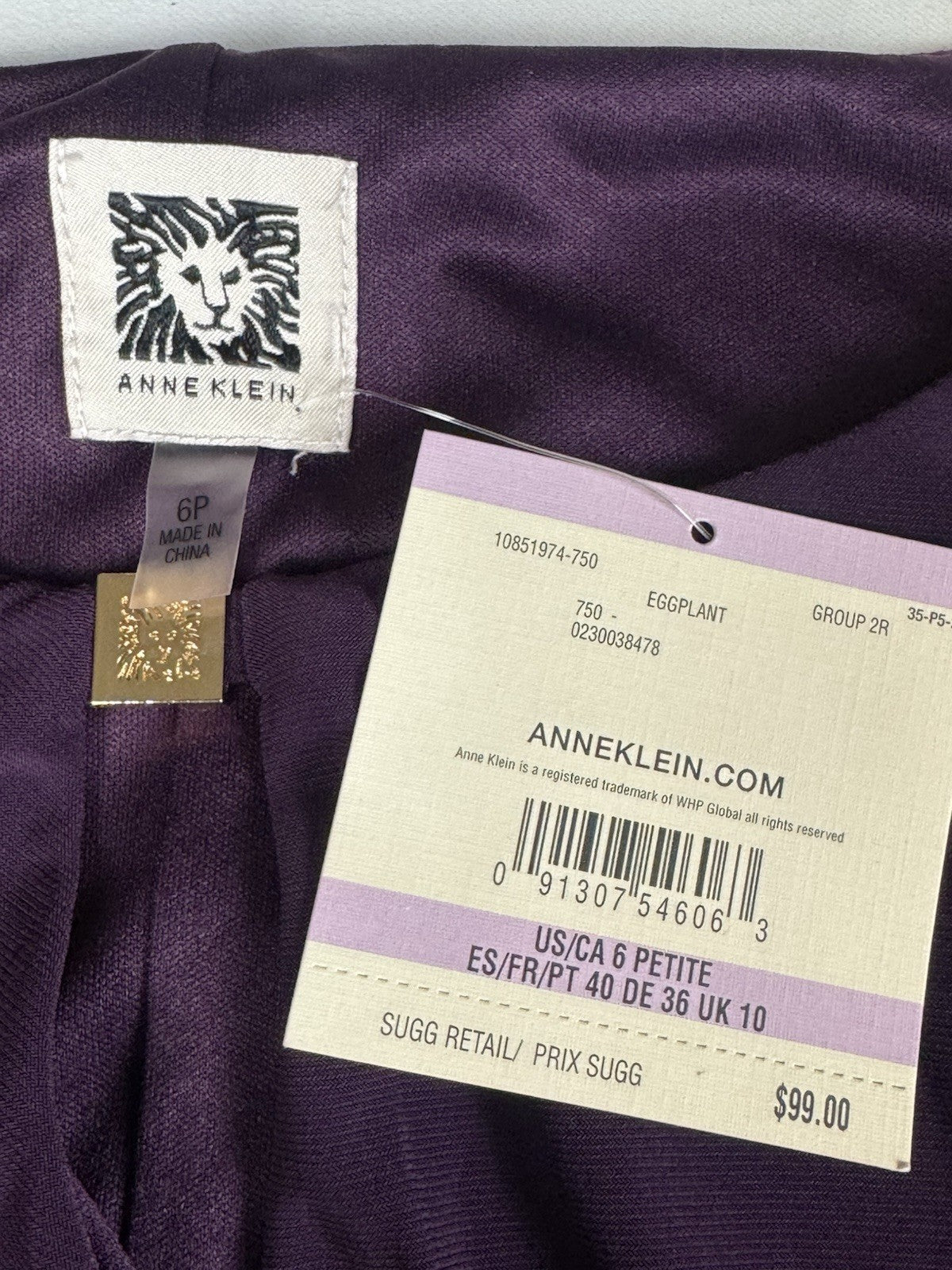$99 Anne Klein Women's Blouson Dress Purple Sz 6P.    (B.176)