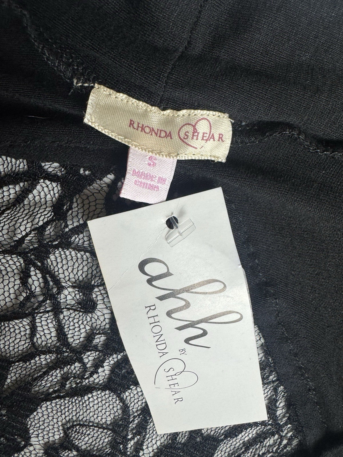 Rhonda Shear Draped Open Front Cardigan Size S Black Lace Long Sleeve.   (B.111)
