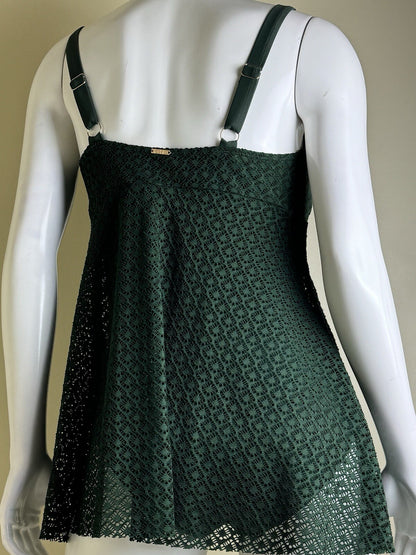 $98 Nicole Miller 1 Pc Swimsuit Green Crochet Sz S Bathing suit (B.53)