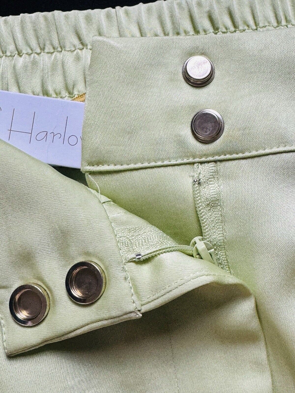 House Of Harlow SATIN Green Size M PANTS WIDE LEG POCKETS. (B.86))