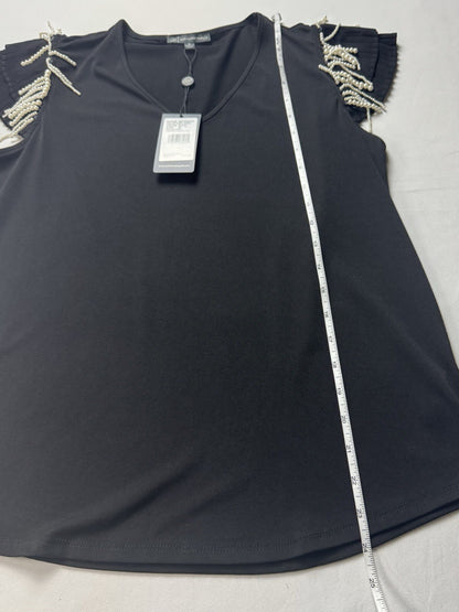 $69 Adrianna Papell Black Pearl Sleeves Blouse Sz M.   (B.143)