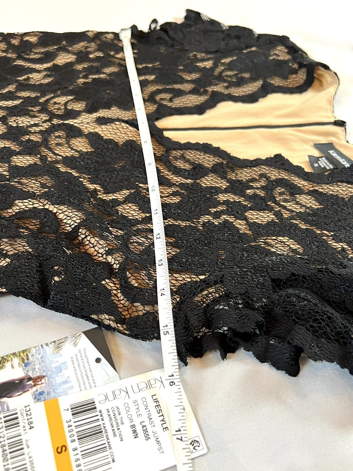 Karen Kane Women Black Stretch V-Neck Lace-Bodice Wide-Leg Jumpsuit Size S