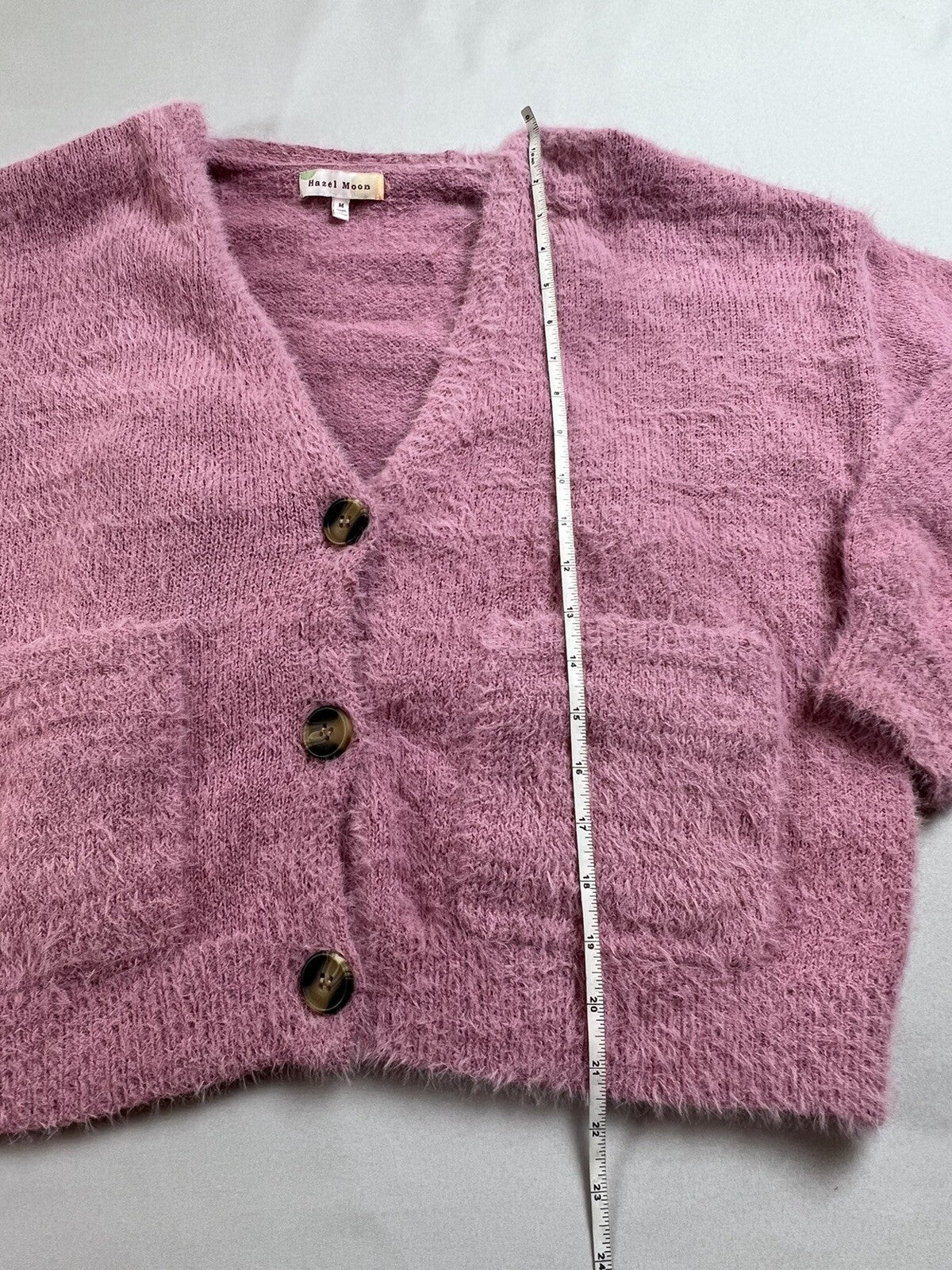 Hazel Moon Women’s 2pc Set Crop Top Cardigan Fuzzy Pink Sweater Sz M