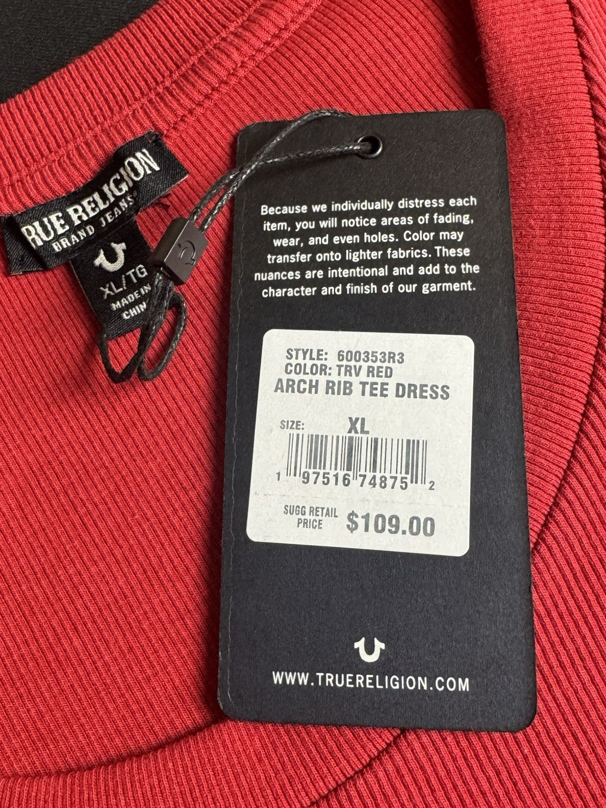 $109 True Religion Red Rhinestone Logo Dress Size XL.    (B.082)