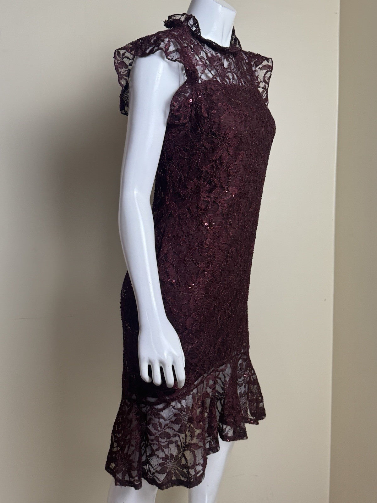 Alexa B Nites Maroon Lace Dress Size 8.  (B.99)