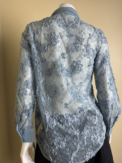 LIFE Women’s Blue Floral Lace Shirt Sz S.  (B.160)