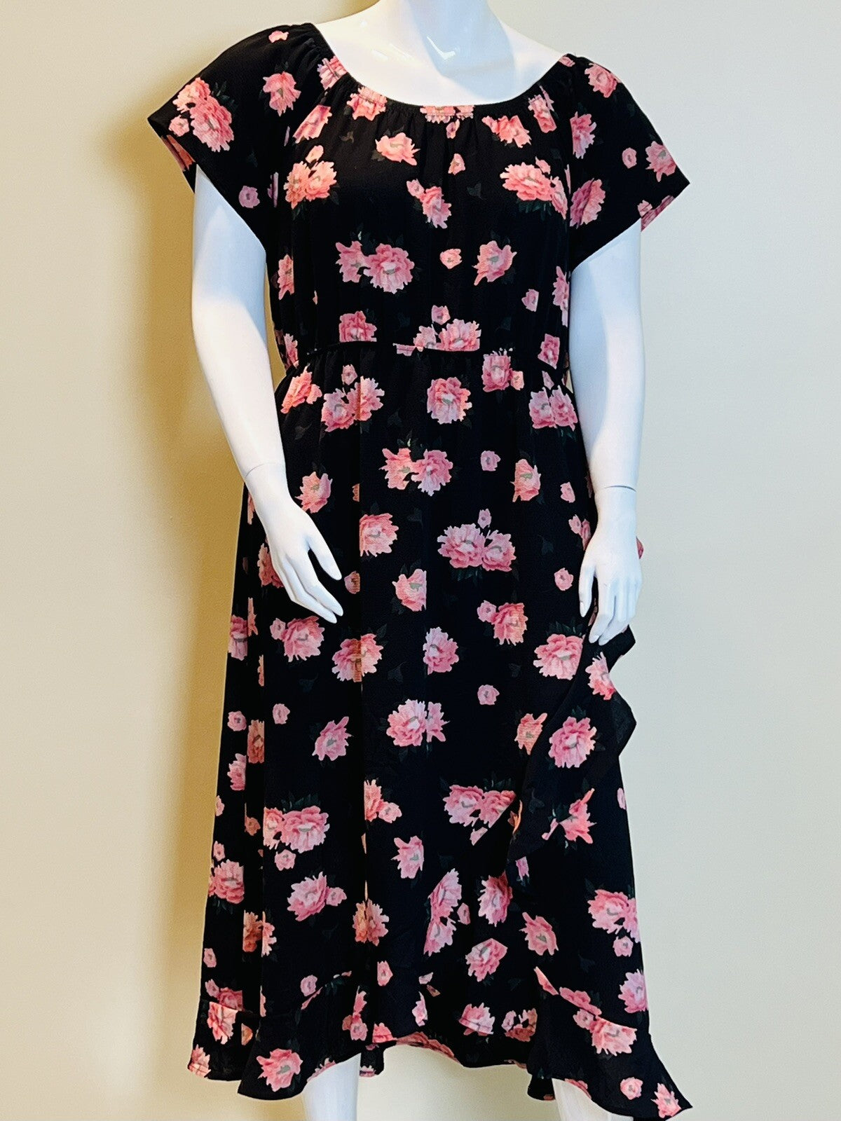 MIA ROSE Black w/Pink Floral Maxi Dress Sz 2X