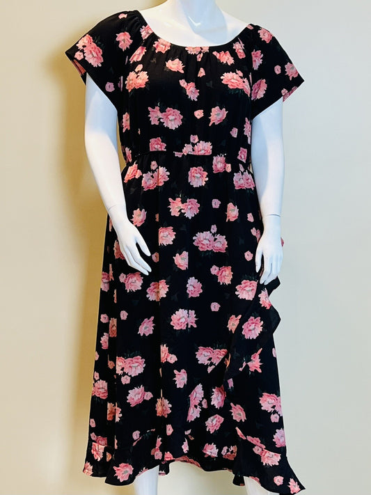 MIA ROSE Black w/Pink Floral Maxi Dress Sz 2X
