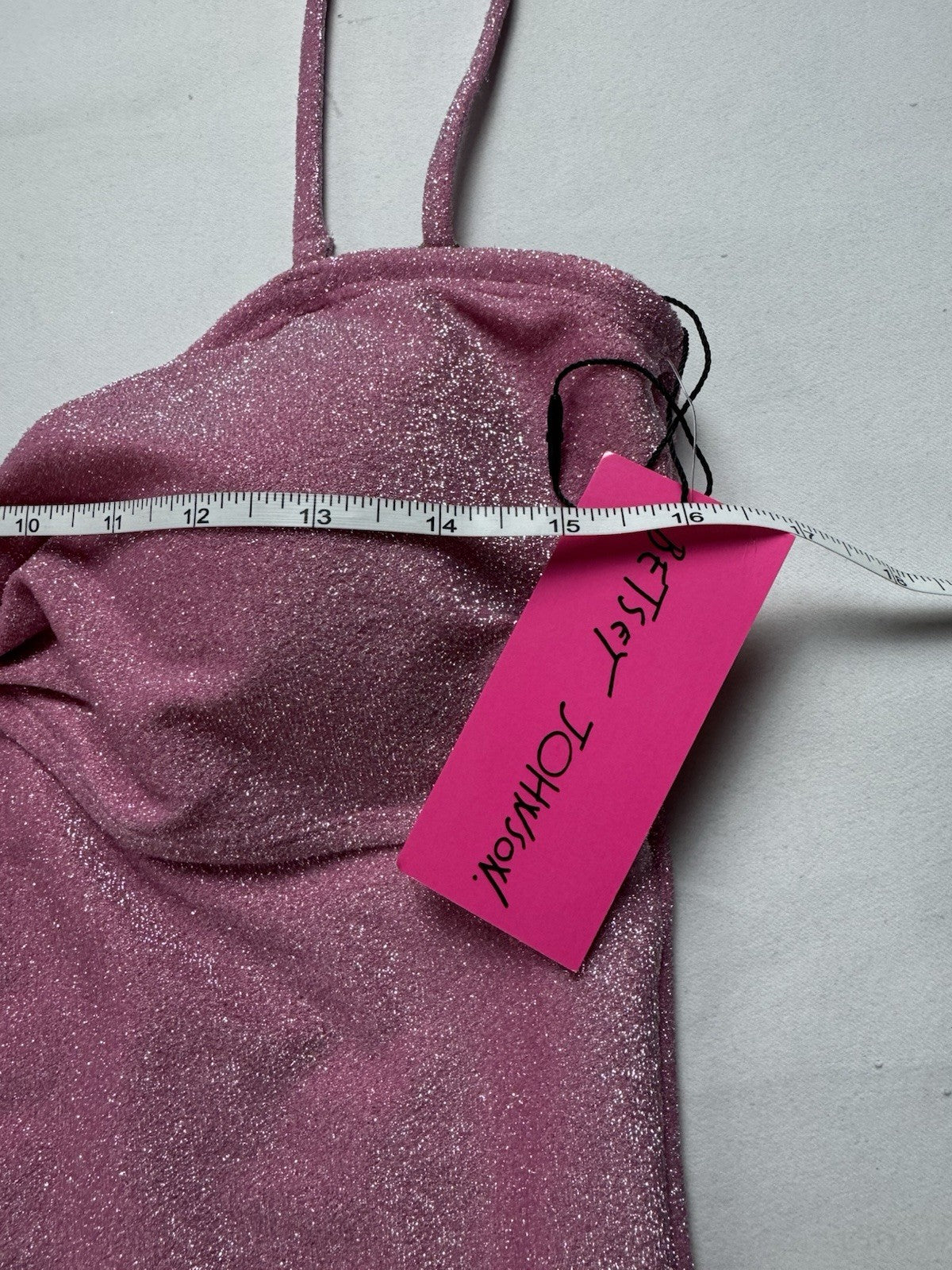 $128 BETSEY JOHNSON One Piece Pink Glittery Swimsuit Sz L. (B.150)