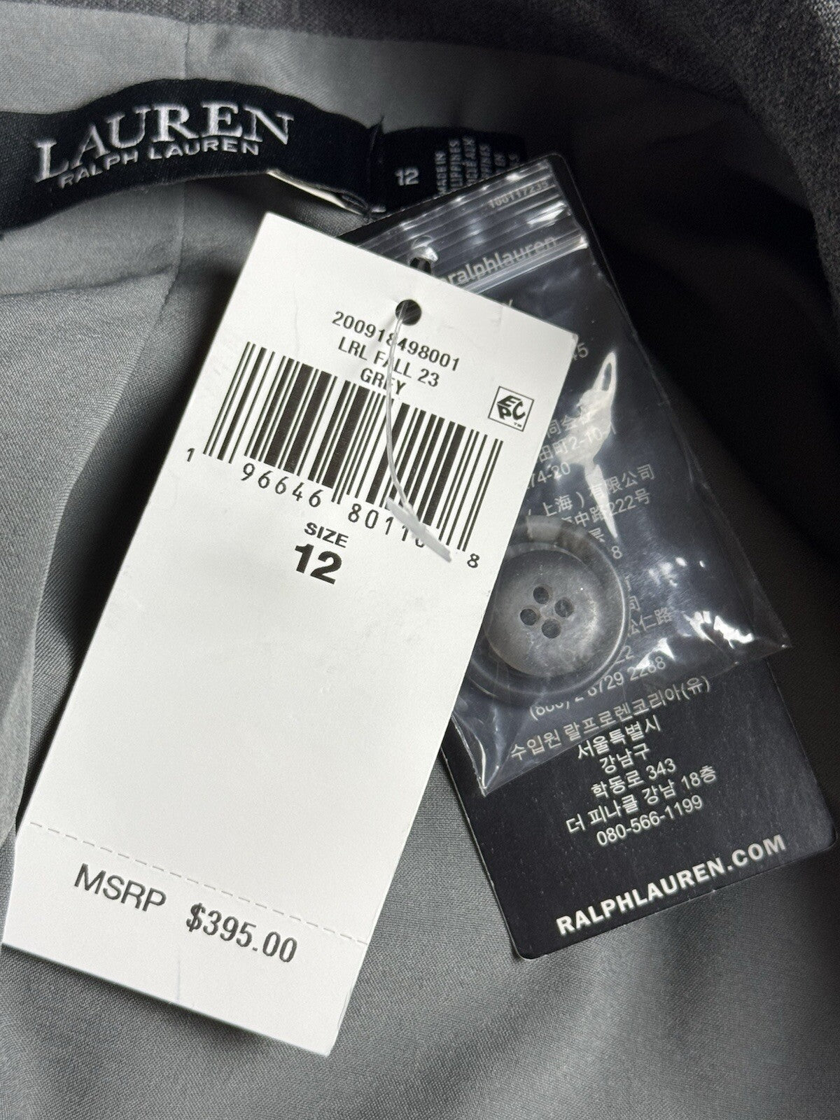 $395 Lauren Ralph Lauren Women's Blazer One Button Gray Sz 12 (B.138)