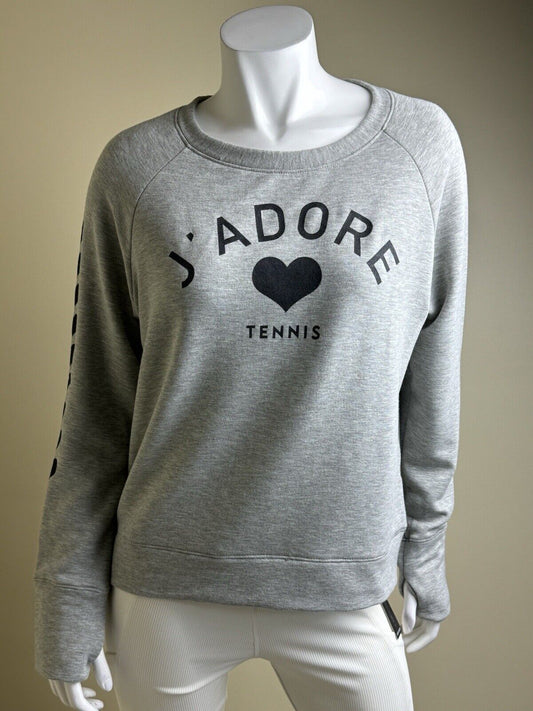 BIRD & VINE Los Angeles Women’s Sz XL Gray Logo J’Adore Tennis Sweater.  (B,89)