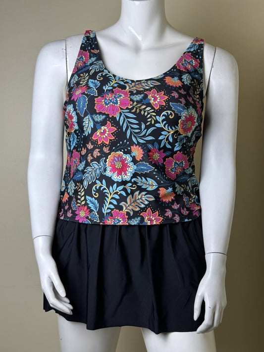 $90 Simply Fit 1Pc Tankini Floral Swim skirt Sz 1X.  (B.151)