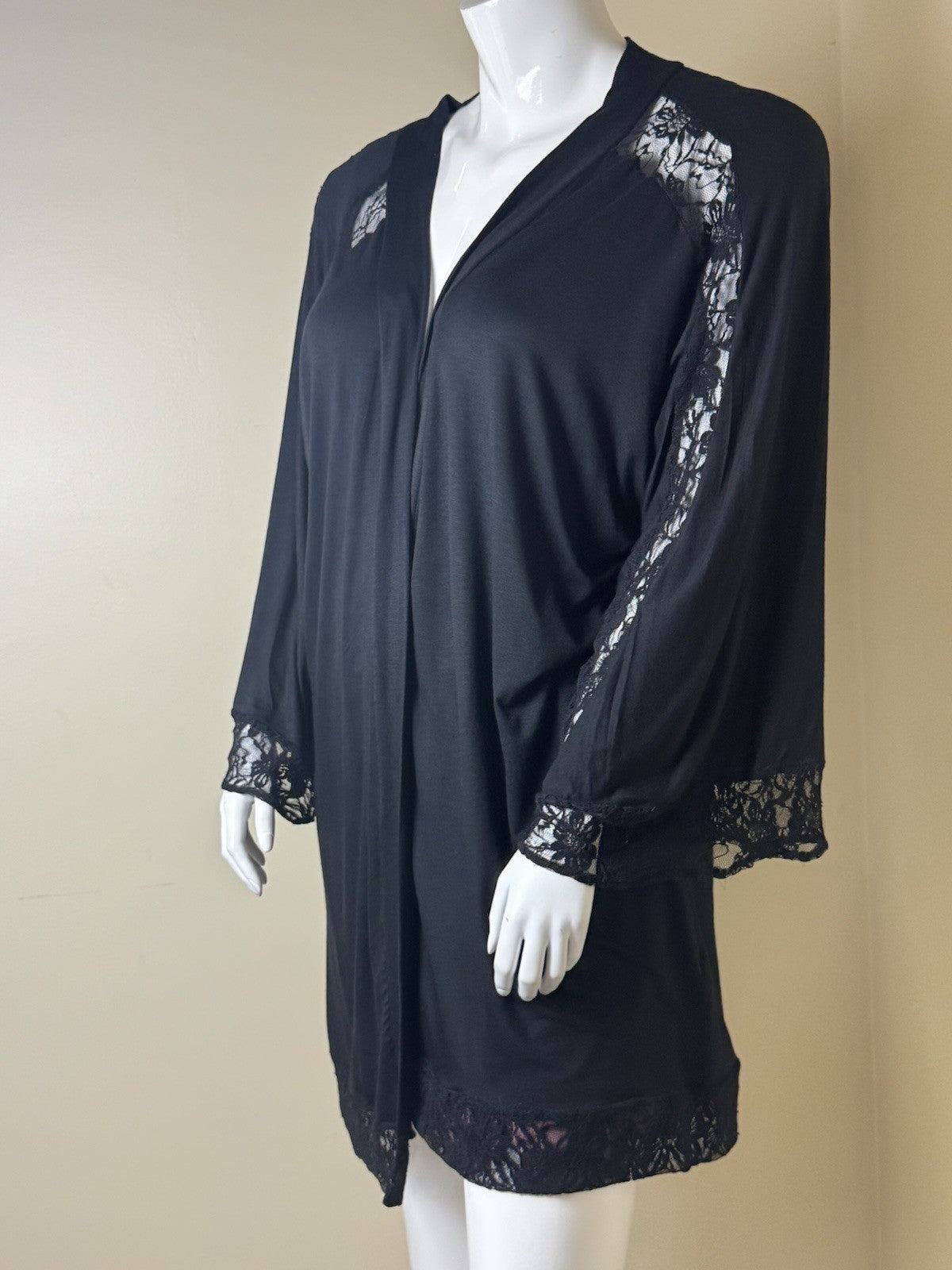 Rhonda Shear Draped Open Front Cardigan Size S Black Lace Long Sleeve.   (B.111)
