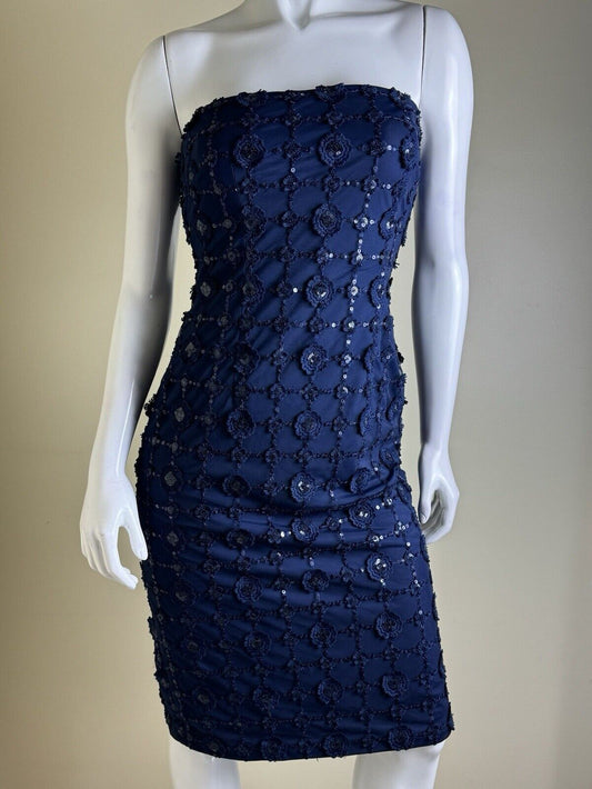 Karl Lagerfeld Navy Sequin Strapless Dress In Size 4.  (04)