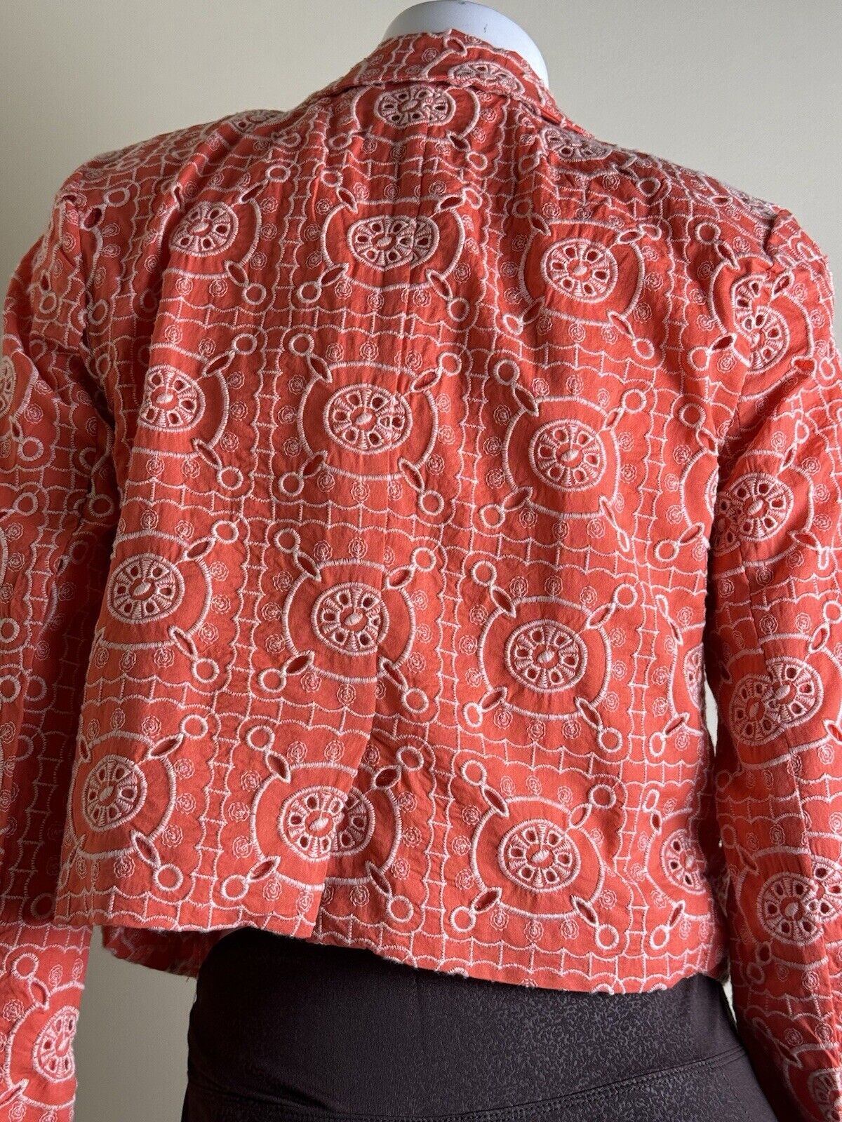 $159 Sam Edelman Women's Orange Leia Cotton Eyelet Crop Blazer Sz M