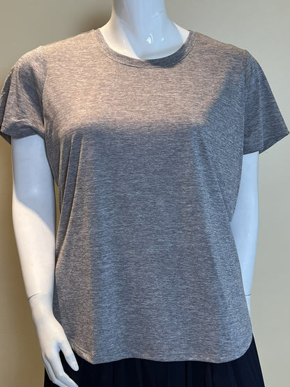 Front of Ideology gray short-sleeve crew-neck top in three-top bundle
