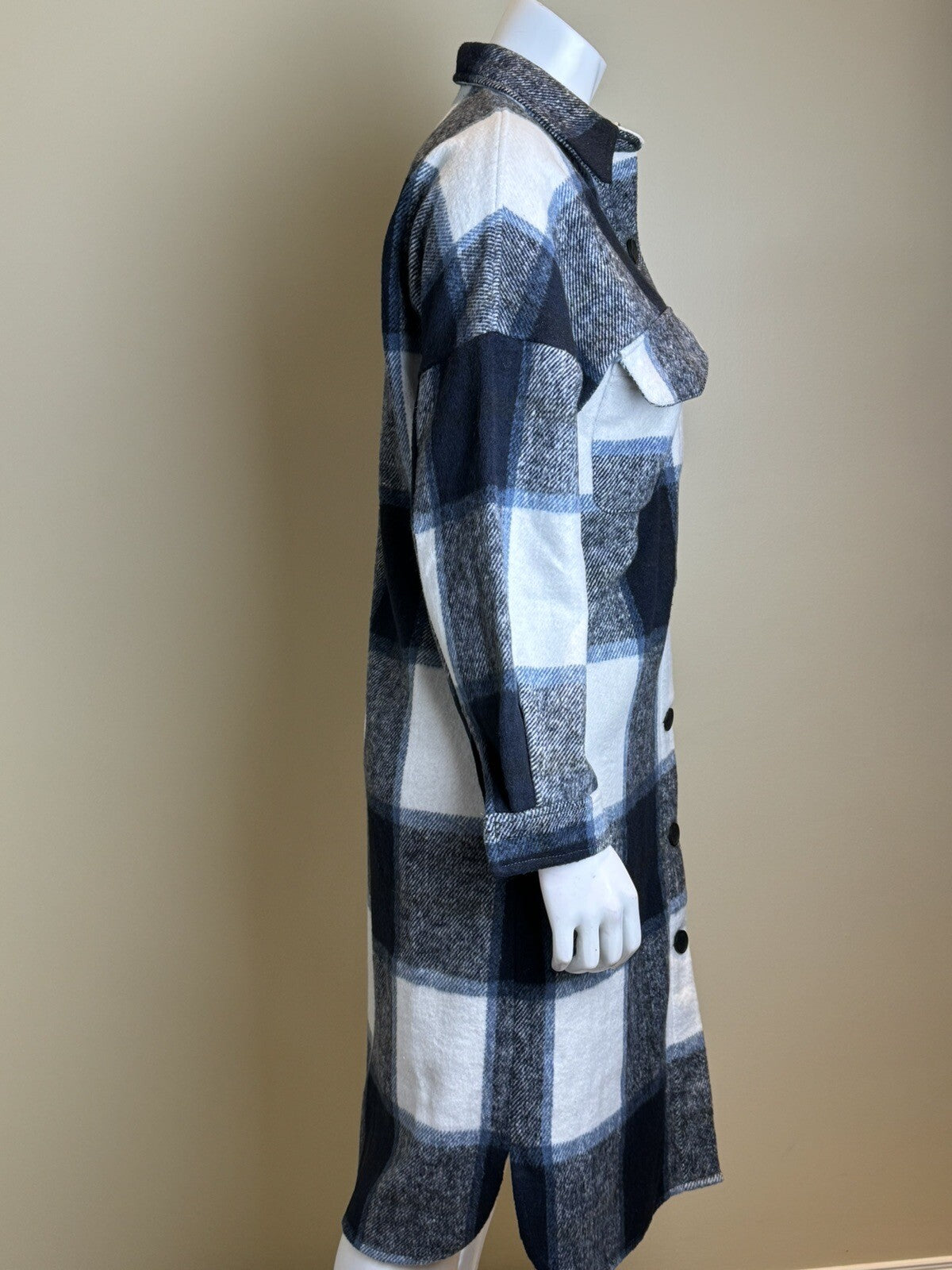 PUWEI Women's Button Down Long Plaid Coat Dress Size S  (B.60)