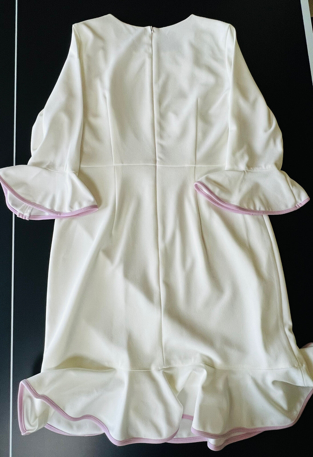 NANETTE LEPORE Ponte Dress BELLA DONNA Bell Sleeves Flounce White Sz 12