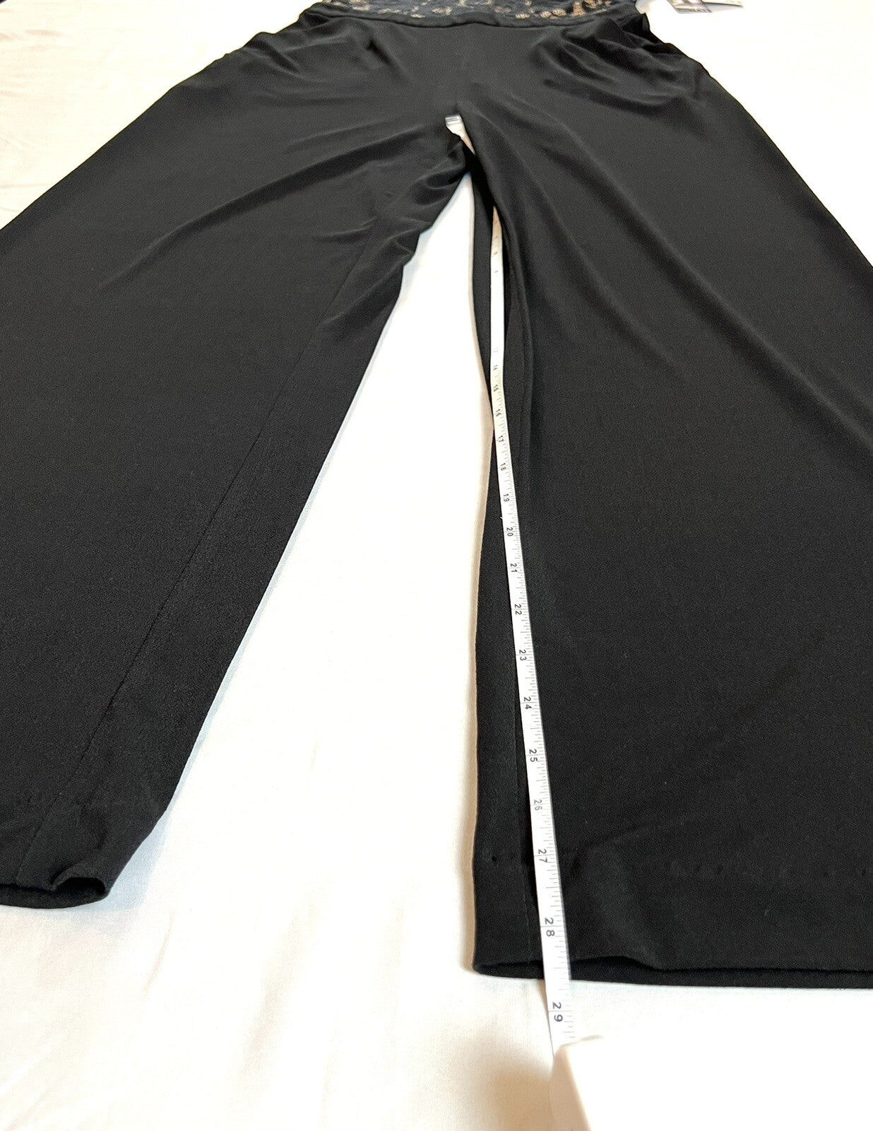 Karen Kane Women Black Stretch V-Neck Lace-Bodice Wide-Leg Jumpsuit Size S