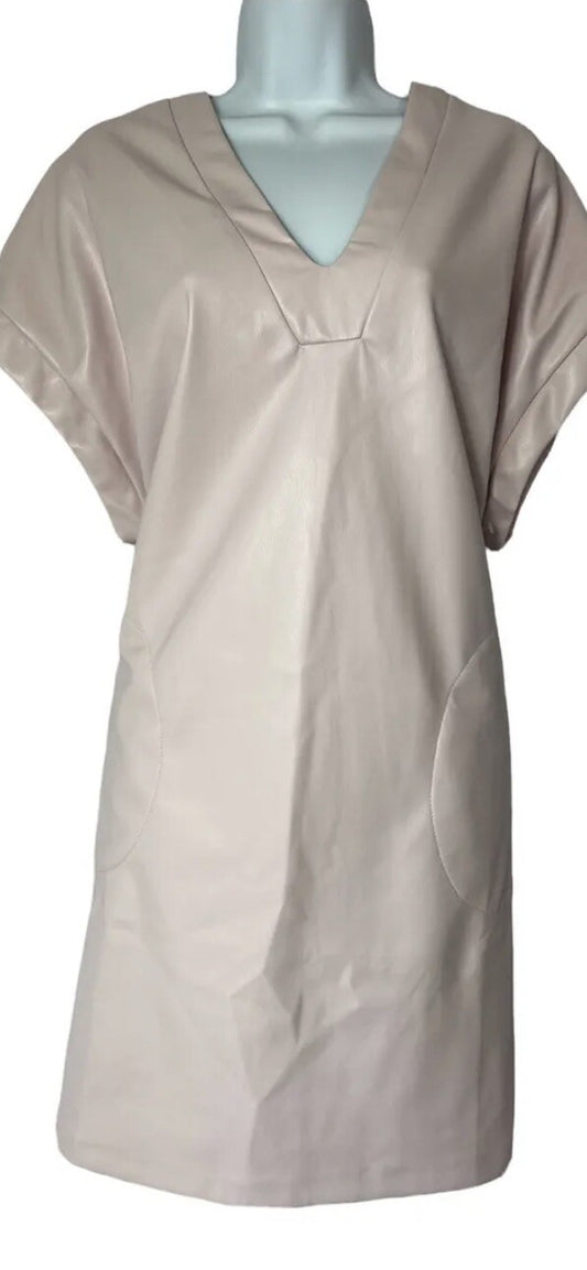 BADGLEY MISCHKA Stretch Vegan Leather Mini Dress Sz M Pink