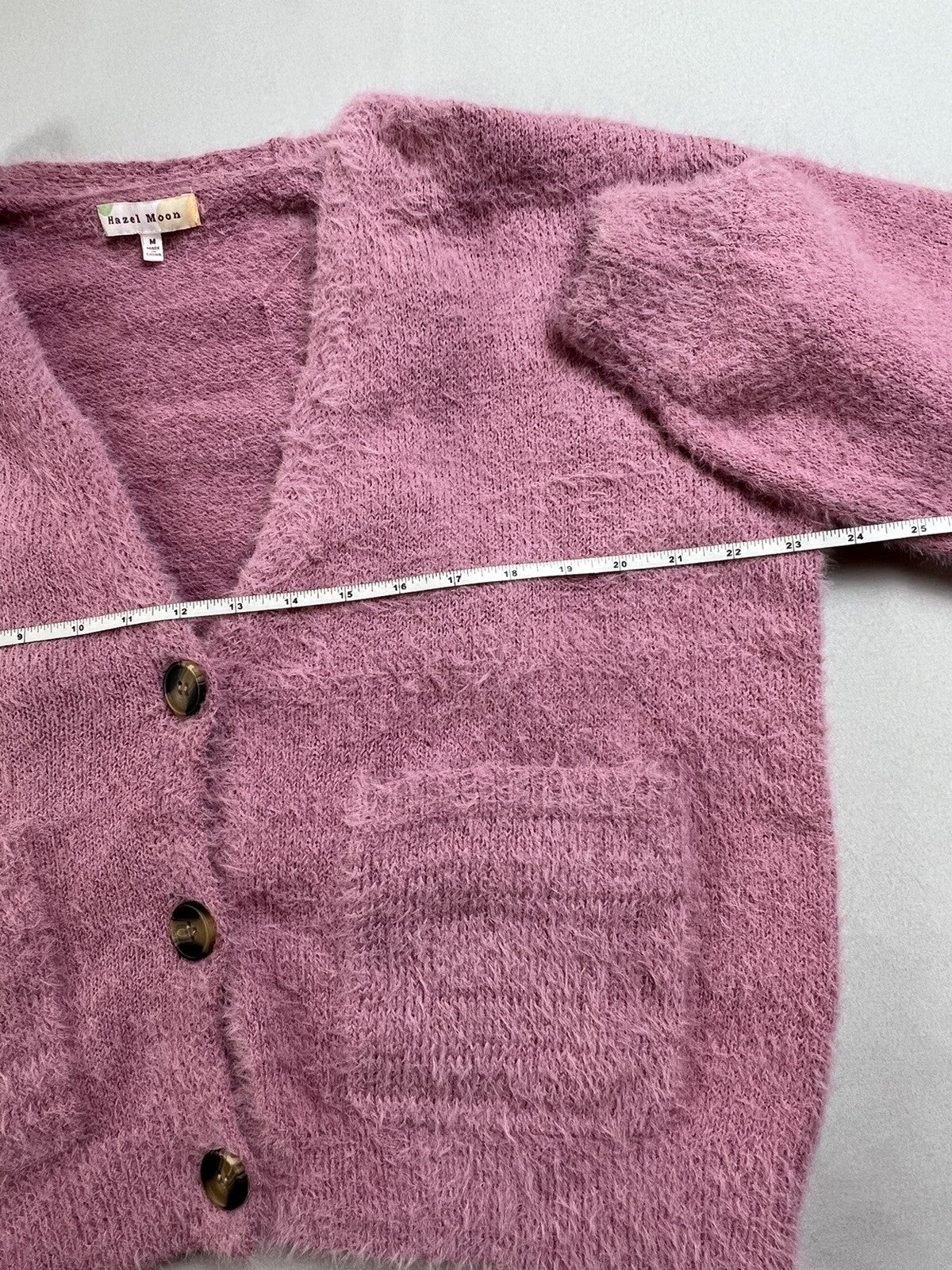 Hazel Moon Women’s 2pc Set Crop Top Cardigan Fuzzy Pink Sweater Sz M