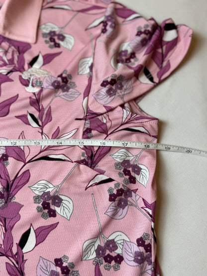 Sport Haley Women's Golf Shirt Pink Floral Top Sz M.   (B.77)