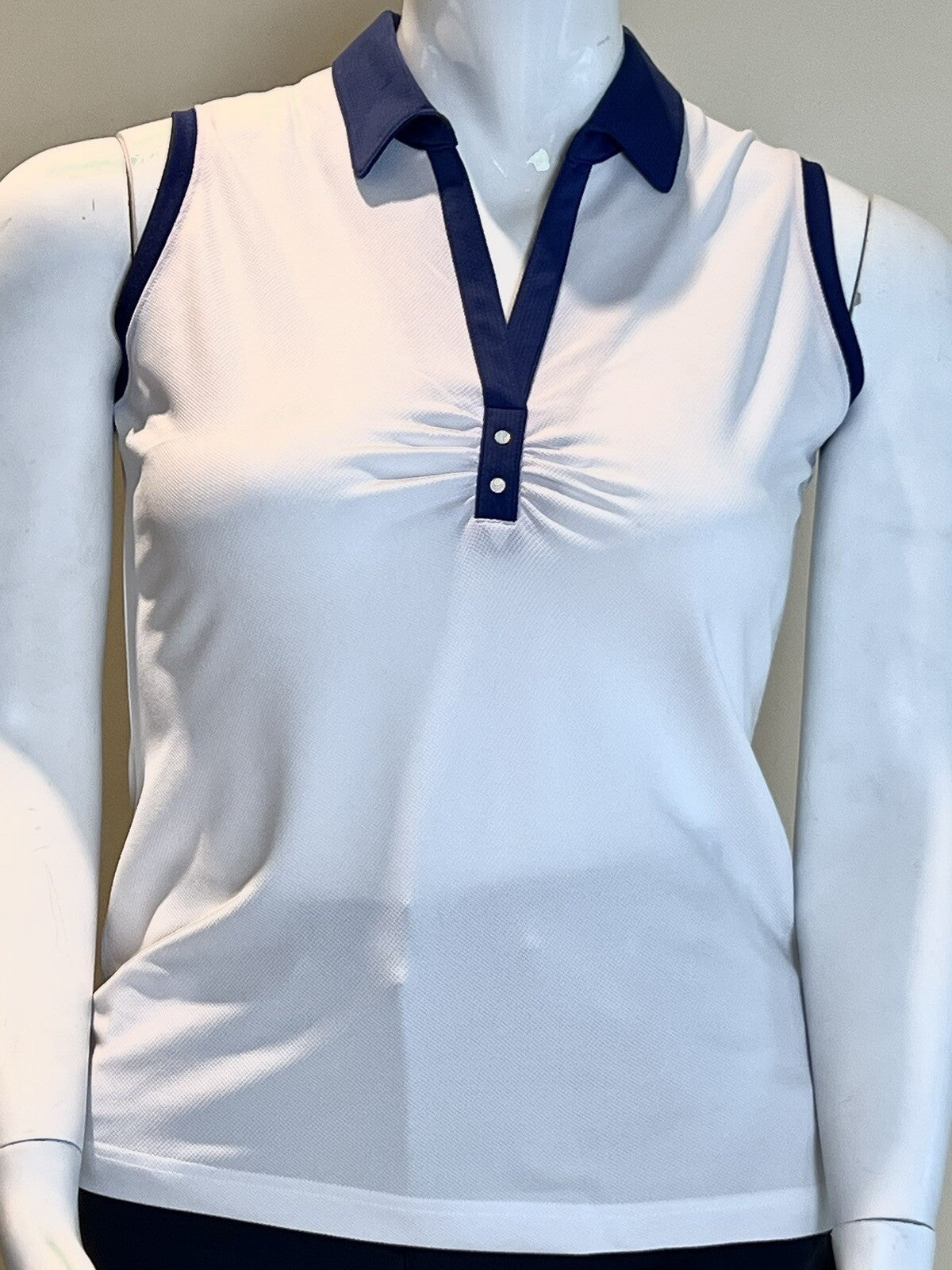 Sport Haley Women's Top Golf Shirt White/Blue Collared Sz L (B.48)