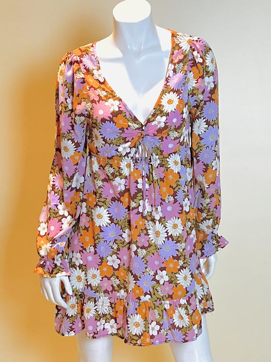 3rd + Malt Women’s Floral Dress long sleeves Multicolor Sz L