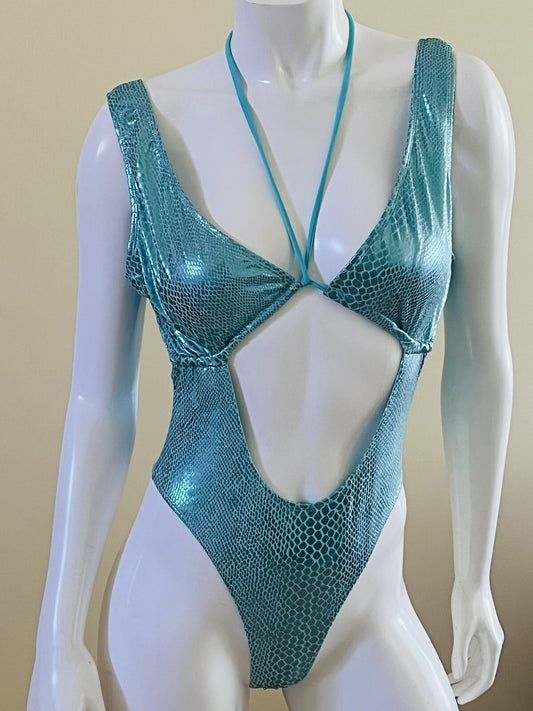 One Pc Swimsuit Aqua Blue Sz S Bathing Suit