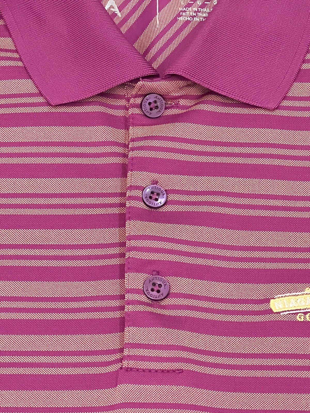 ANTIGUA Women's Golf Polo Shirt Pink w/stripes Sz L