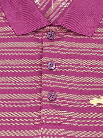 ANTIGUA Women's Golf Polo Shirt Pink w/stripes Sz L
