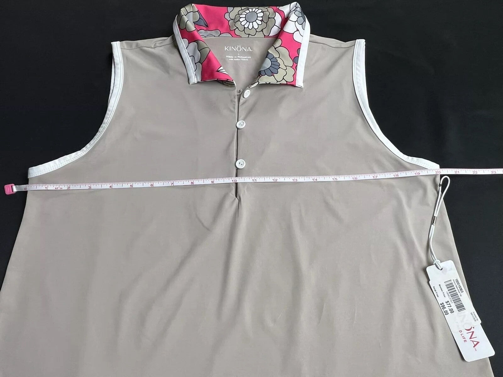 KINONA Women’s Sleeveless Golf Top Tan Pink Floral Sz S