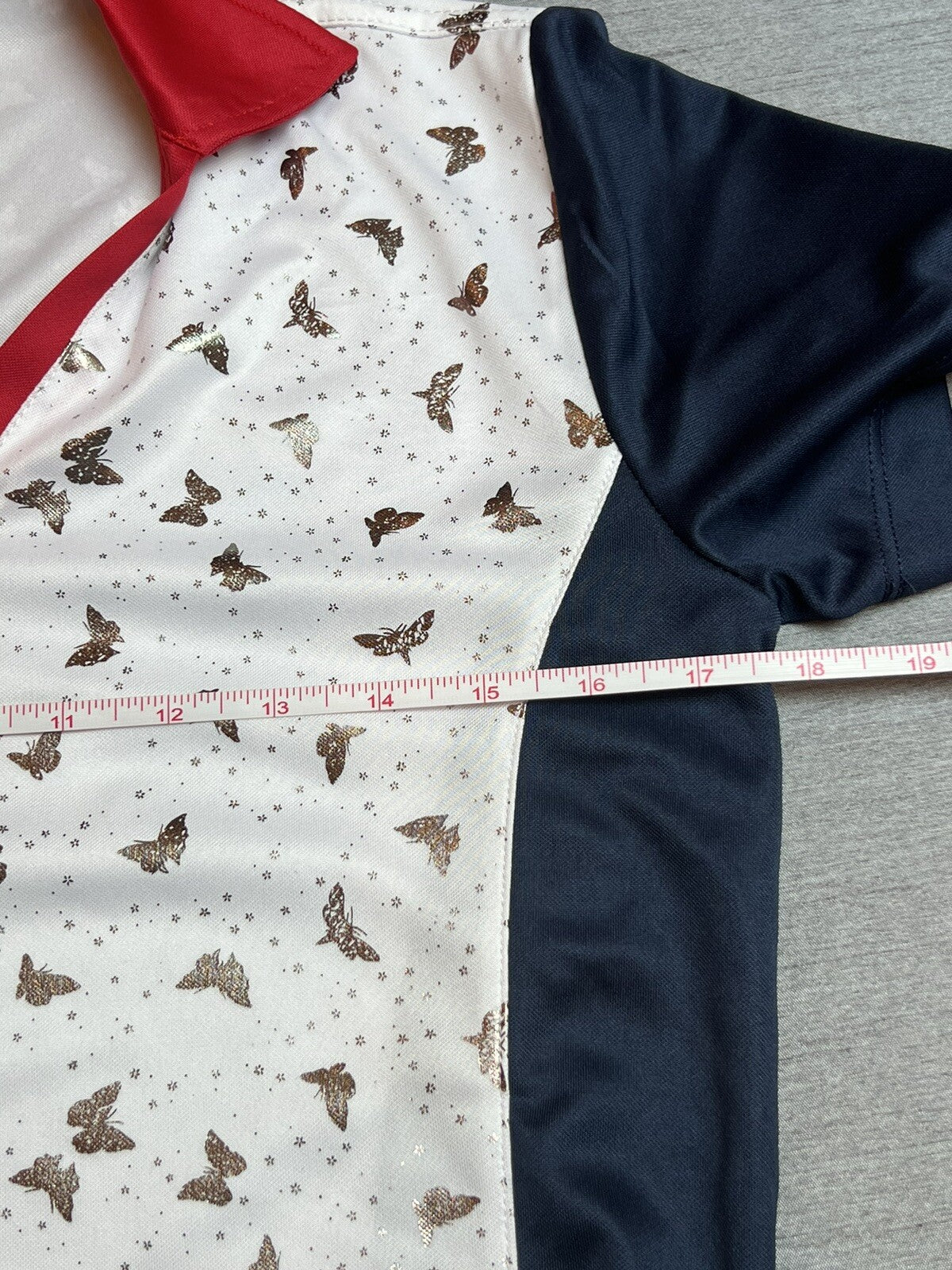 Monterey Women's Golf Shirt White Top Sz S Butterfly Print