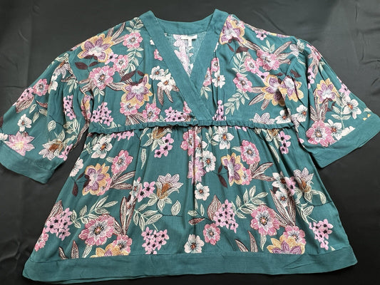 MAURICES Women's Blouse Sz L Floral Green Top