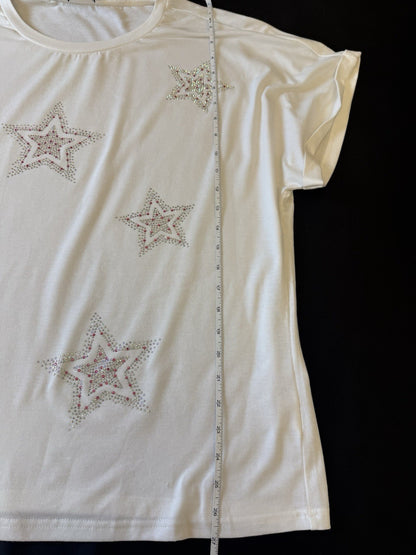 On Twelfth Women’s White Starts Rhinestone Shirt Sz 3XL.        (B.161)