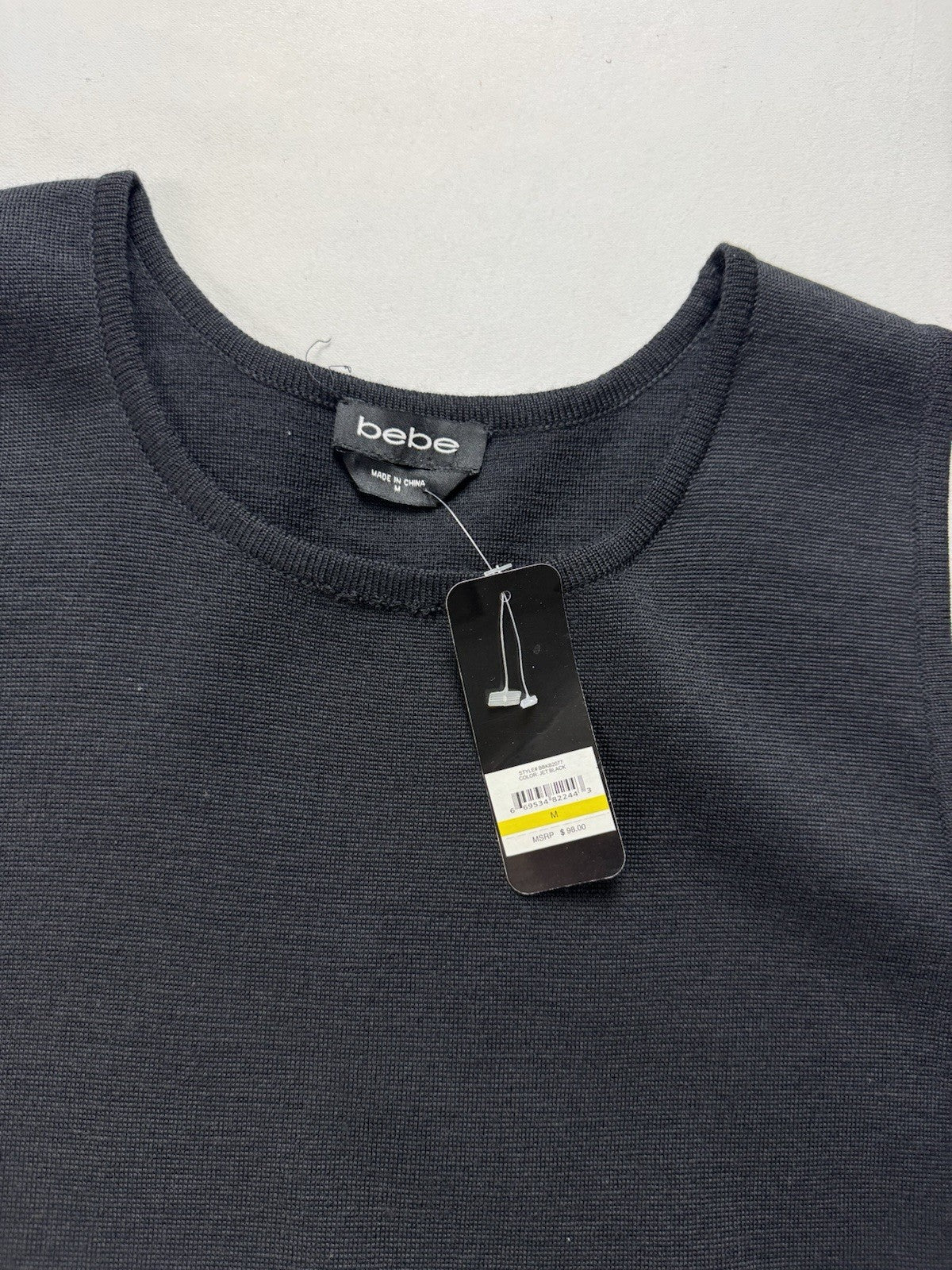 $98 Bebe Women’s Black Sleeveless Stretch Knit Dress Sz M.  (B.05)