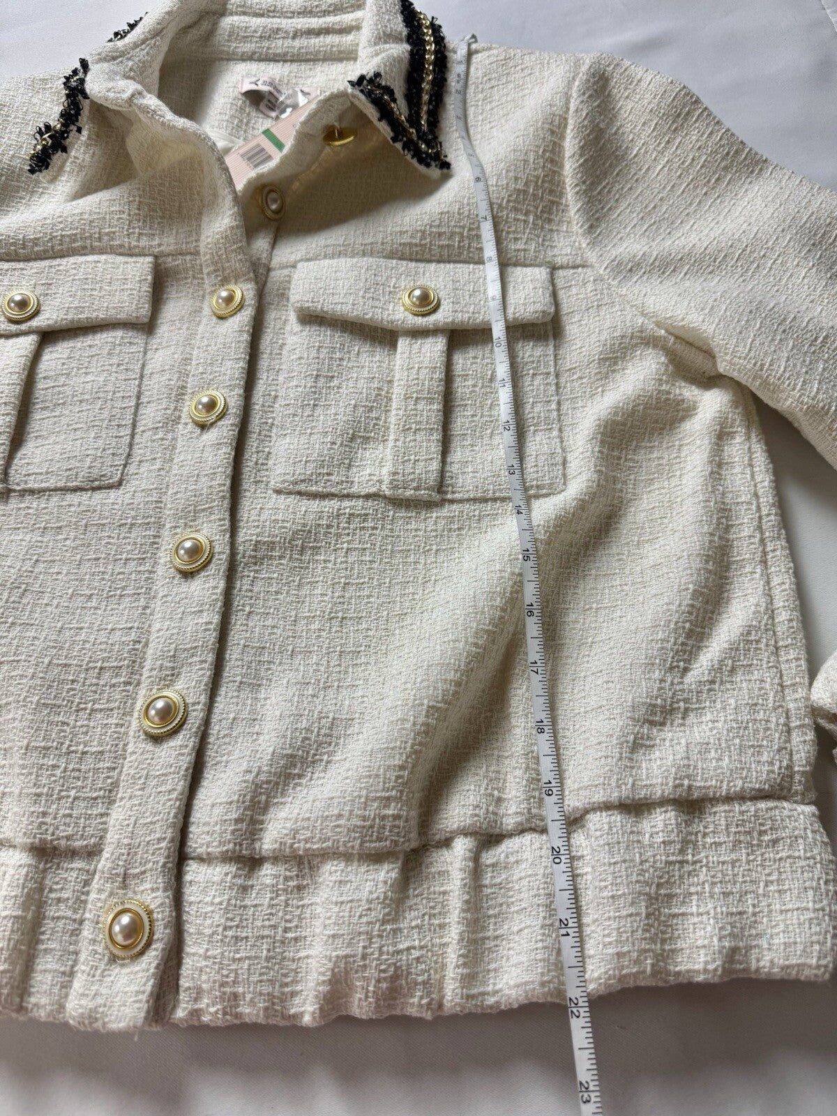 $128 NANETTE LEPORE Women’s Cream Tweed Jacket Sz L    (B.110)