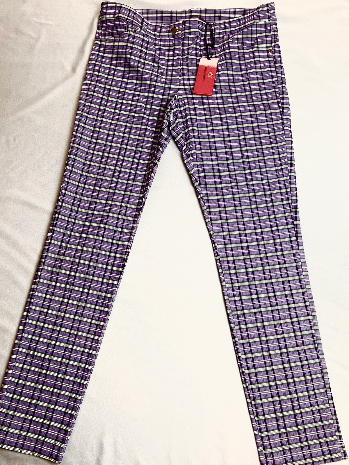 $235 Brendratti Women's Elina Purple Plaid Pants Sz XL  Ital 48.   (B.027)