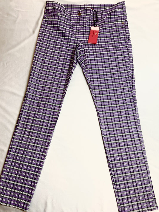 $235 Brendratti Women's Elina Purple Plaid Pants Sz XL  Ital 48.   (B.027)