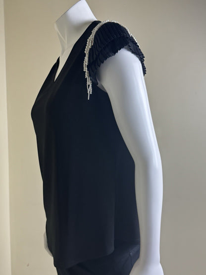 $69 Adrianna Papell Black Pearl Sleeves Blouse Sz M.   (B.143)