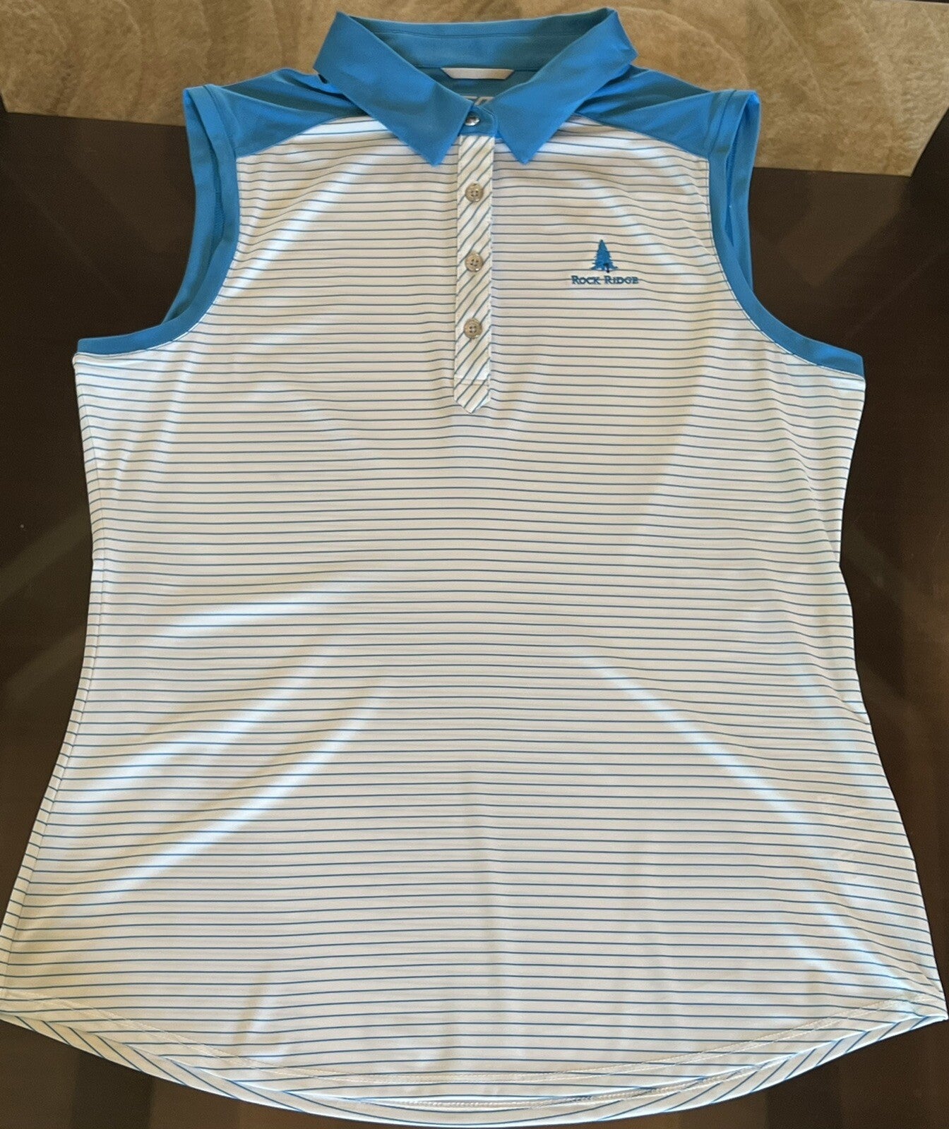 Cutter & Buck Women's Polo White w/Blue Stripes Golf Shirt Sz M (B.13)