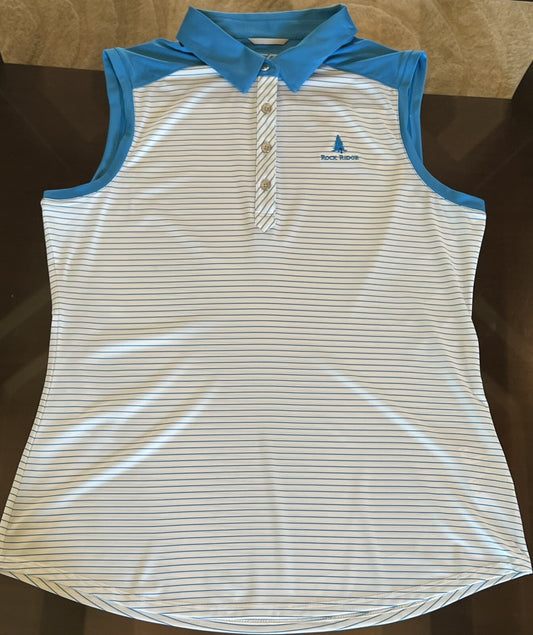 Cutter & Buck Women's Polo White w/Blue Stripes Golf Shirt Sz M (B.13)