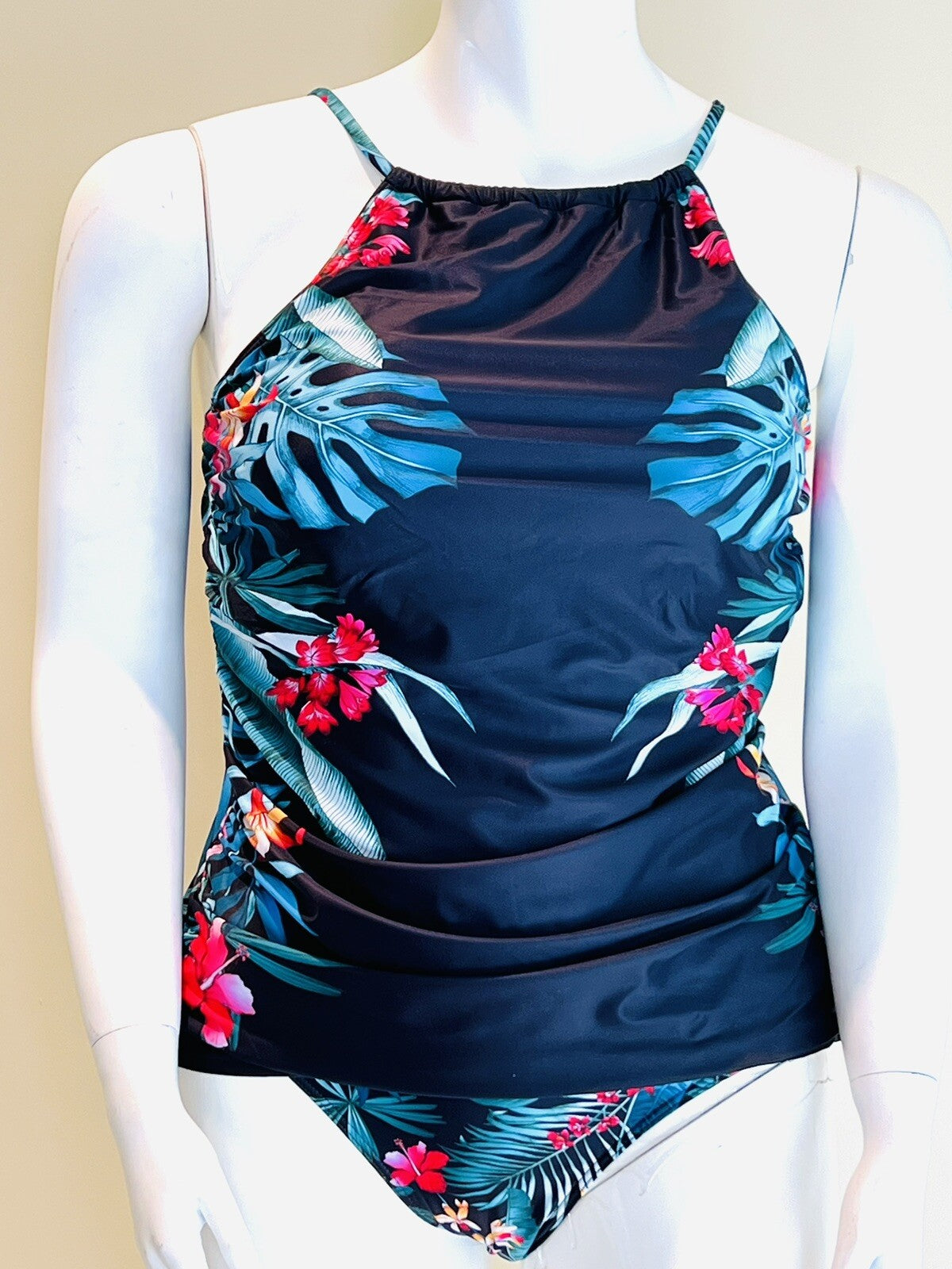 Women's 2 Piece Swimsuit Top Size 2XL Tankini Bottom Sz XL Floral (8)