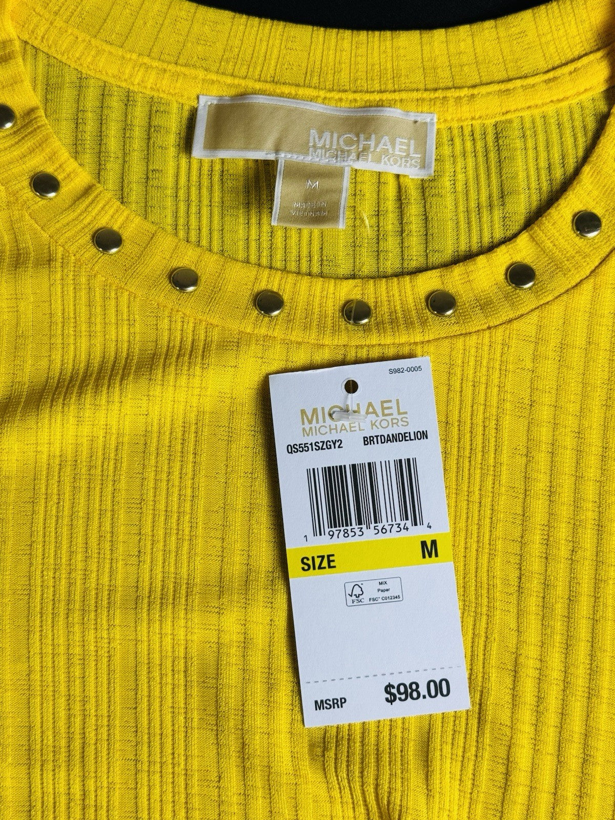 $98 Michael Kors Women’s Yellow Shirt Sz M.     (B.181)