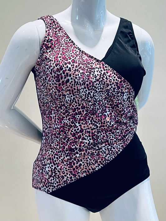 Fit for You Fit 4 U Womens One-Piece Leopard Print Swimsuit, Sz 24W