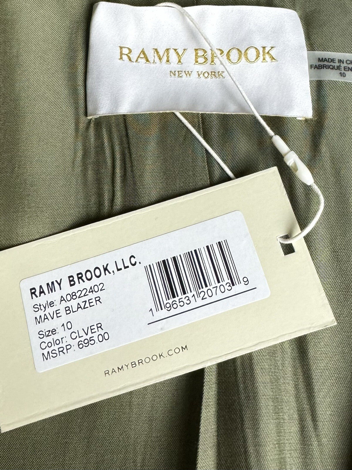 $695 Ramy Brook Mave Lace Up Sleeve Blazer Green Size 10.  (B.148)