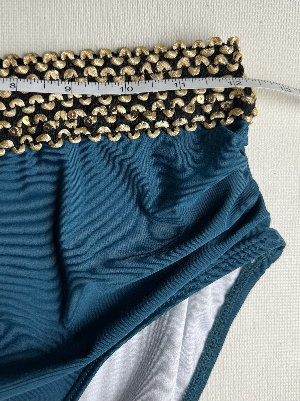 Eomenie Gold Sequins M Bikini 2Pc Swimsuit Waist Tie Tummy Control (51)