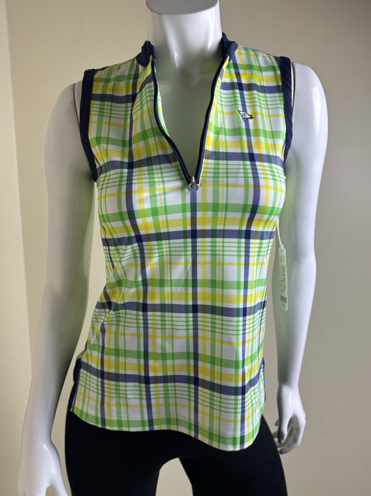 KINONA Women’s Sleeveless Golf Plaid Shirt Sz XS.   (B.130)